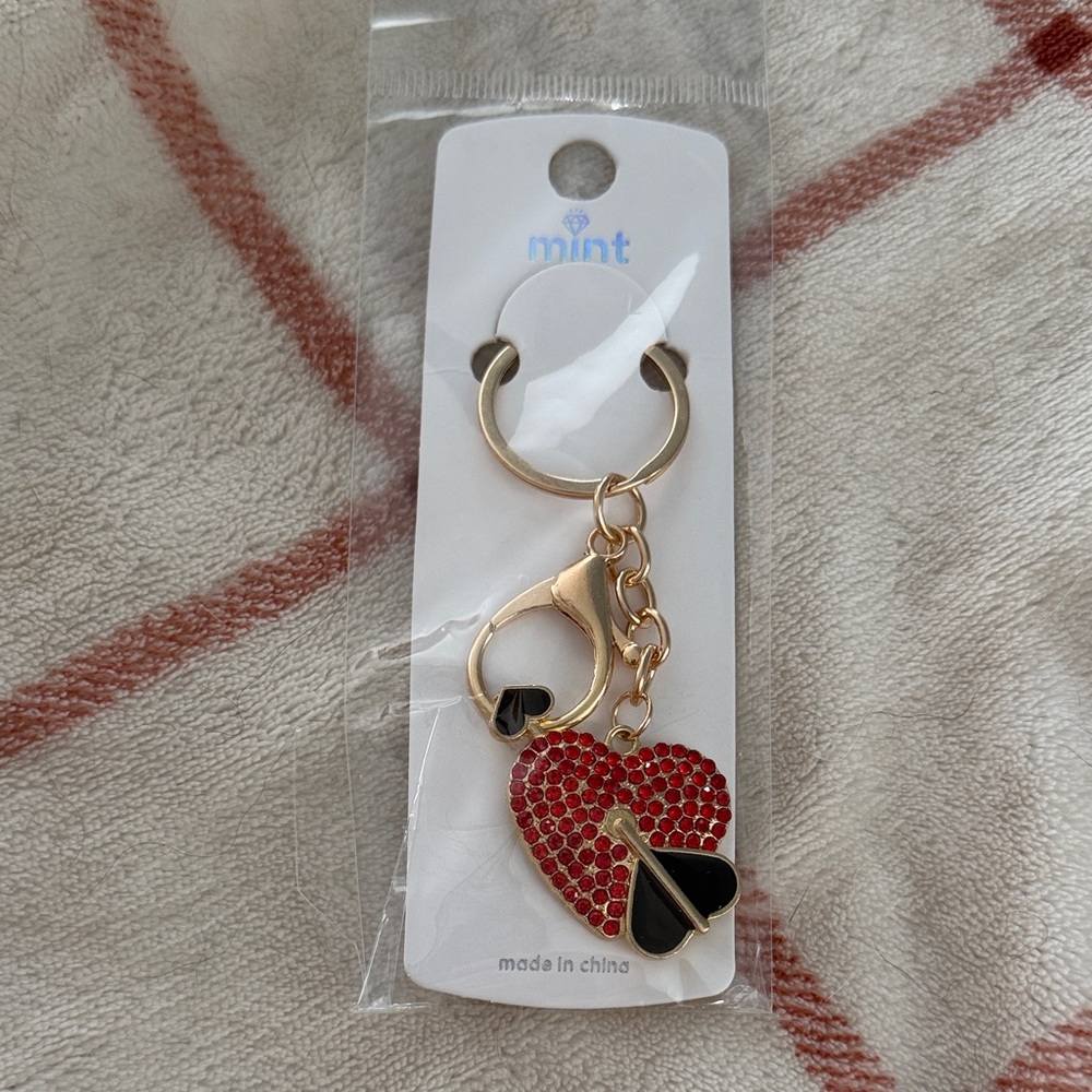 Mint Red and Black Heart Keychain